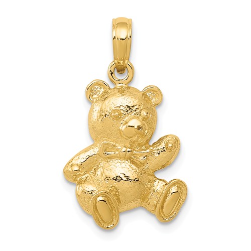 14k Yellow Gold Teddy Bear Pendant 5/8in