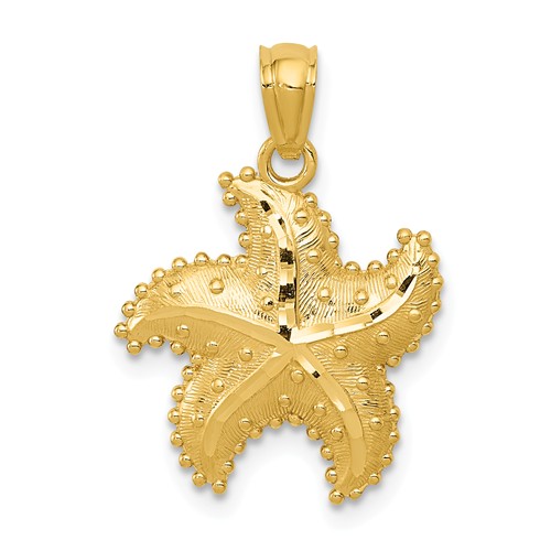 14k Yellow Gold Starfish Pendant with Spines 5/8in