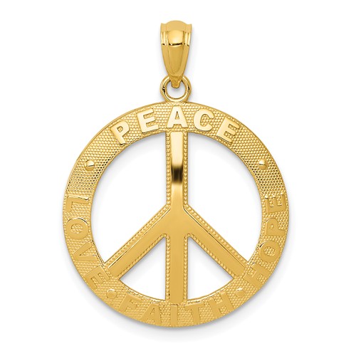 14k Yellow Gold Peace Love Faith Hope Pendant 3/4in