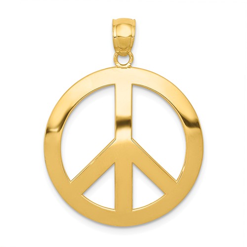 14k Yellow Gold Peace Symbol Pendant 1in