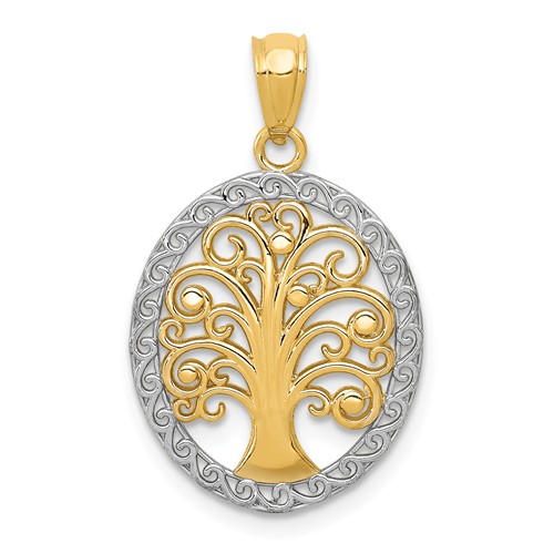 14k Yellow Gold Yellow Gold Rhodium Oval Tree Of Life Pendant 3/4in