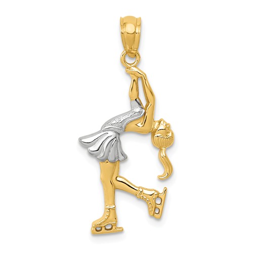 14k Yellow Gold Rhodium Figure Skater Pendant 7/8in