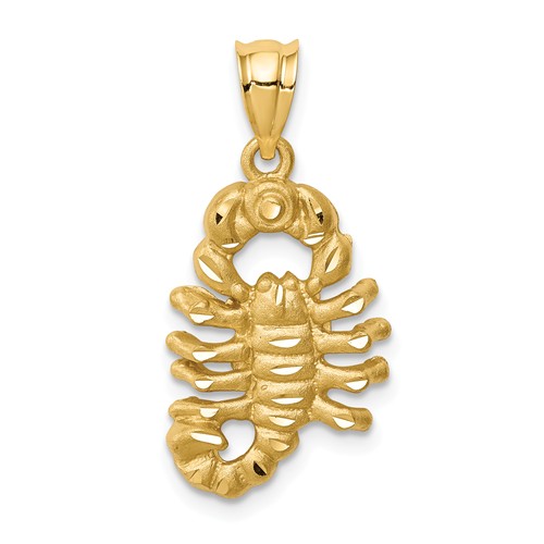 14k Yellow Gold Brushed and Diamond-cut Scorpion Pendant 3/4in C4543