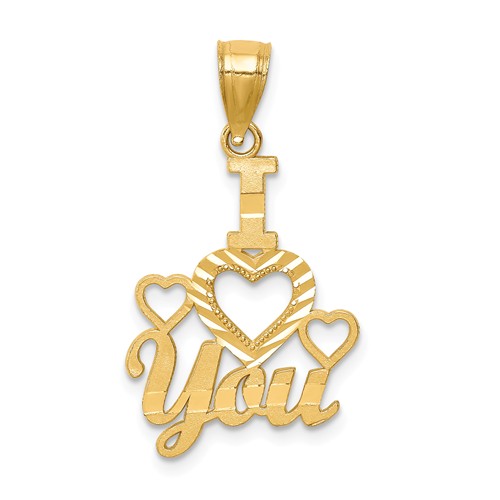 14k Yellow Gold I love You Diamond-cut Pendant 3/4in C4744