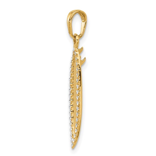 14k Yellow Gold 3-D Surfboard Pendant With Diamond-cut Border