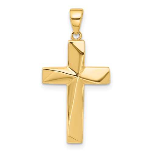 14k Yellow Gold Modern Latin Cross Pendant With Facets 7/8in