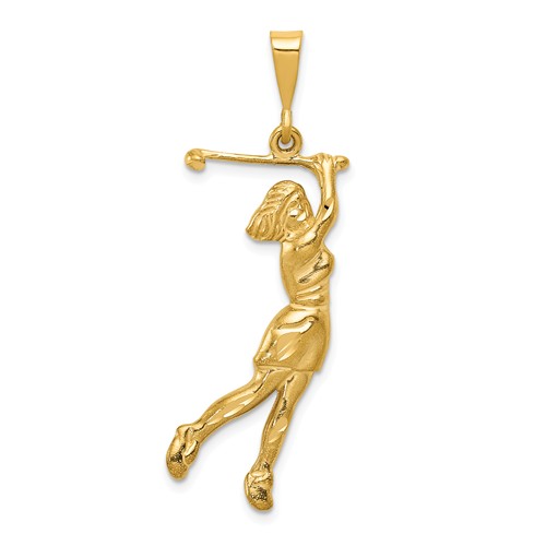 14k Yellow Gold Lady Golfer Pendant 1.25in