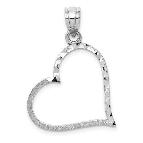 14k White Gold Satin Diamond-Cut Reversible Heart Pendant 3/4in