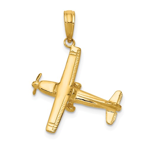 14k Yellow Gold High-Wing Airplane Pendant