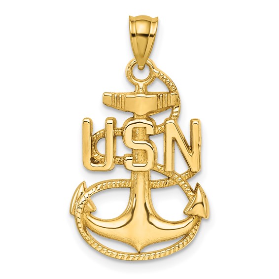 14kt Yellow Gold 7/8in U.S. Navy Anchor Pendant