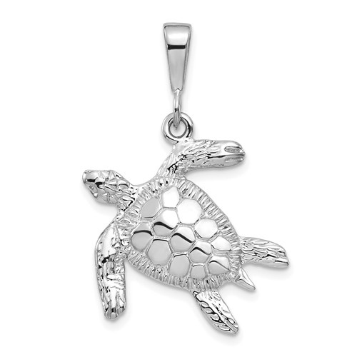14 White Gold Sea Turtle Pendant with Polished Finish 3/4in D1404