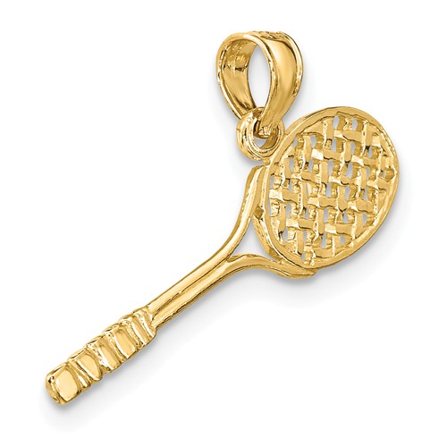 14k Yellow Gold 3-D Sideways Tennis Racquet Pendant