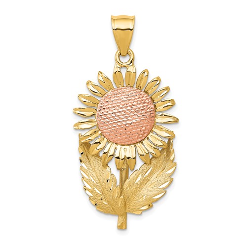 14k Two-tone Gold Sunflower Pendant 1 1/4in