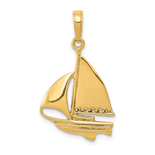 14k Yellow Gold Sailboat Pendant with Polished Finish 3/4in