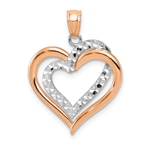 14k Rose and White Gold Intertwined Hearts Pendant 3/4in