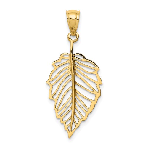 14k Yellow Gold Polished Leaf Pendant 7/8in