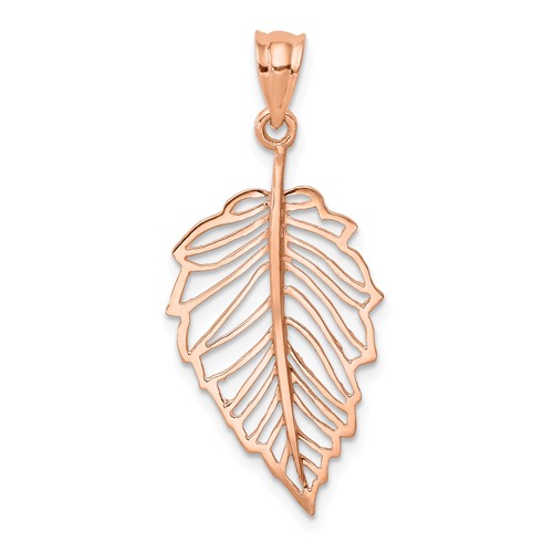 14k Rose Gold Polished Leaf Pendant 7/8in