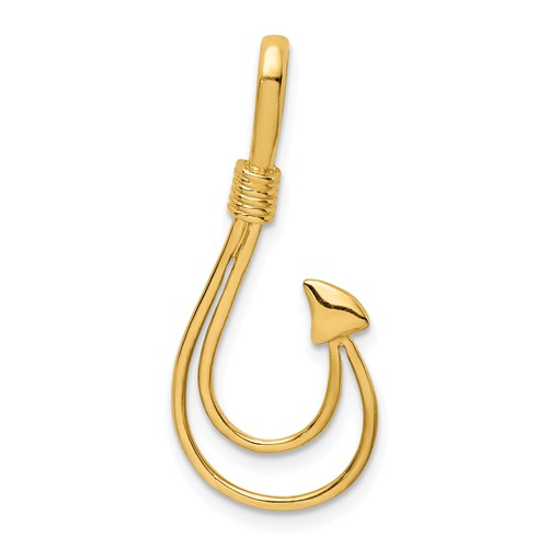 14k Yellow Gold Polished Fish Hook Pendant with Hidden Bail 1in