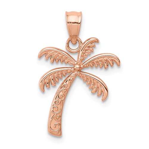 14k Rose Gold Polished Palm Tree Pendant 3/4in