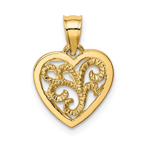 14k Yellow Gold Polished Heart Pendant with Scroll Center 1/2in D4555