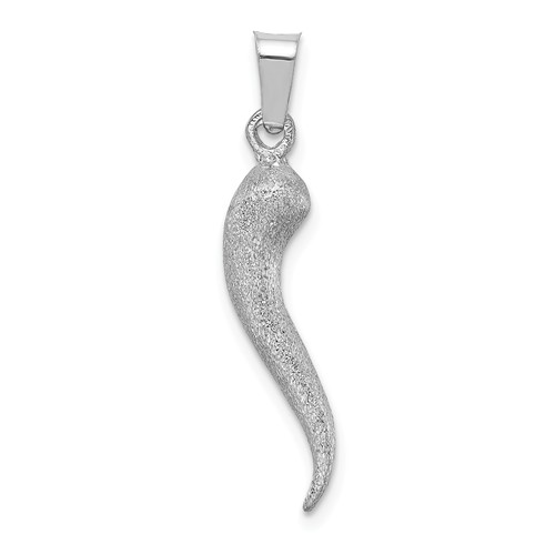 14k White Gold Brushed 3D Italian Horn Pendant 3/4in