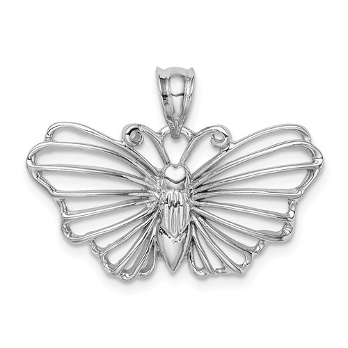 14k White Gold Polished Butterfly Pendant 1/2in