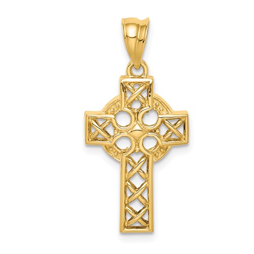 14k Yellow Gold Polished Celtic Cross Pendant 3/4in D4639