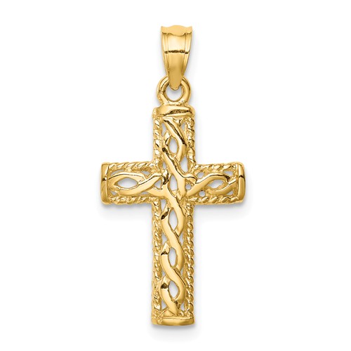 14k Yellow Gold Polished Braided Cross Pendant 3/4in