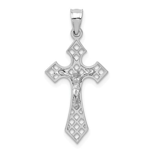 14k White Gold Pointed Open Crucifix Cross Pendant 7/8in D4663