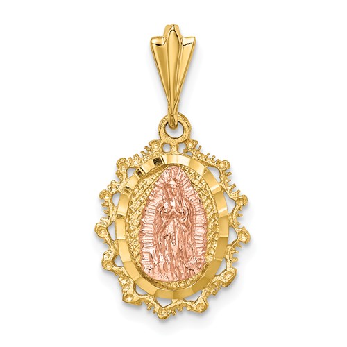 14k Two-tone Gold Polished St. Mary Medal Pendant 1/2in