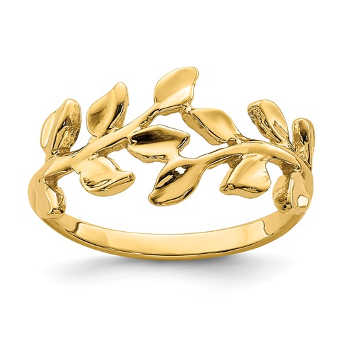 14k Yellow Gold Polished Leaf Ring D4709 | Joy Jewelers