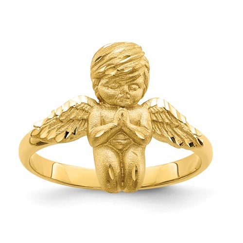 14k Yellow Gold Diamond-cut Praying Angel Ring