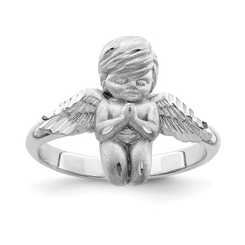14k White Gold Diamond-cut Praying Angel Ring