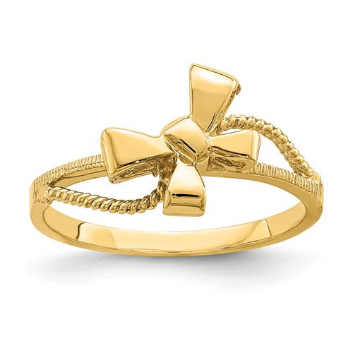 14k Yellow Gold Polished Bow Ring with Strings