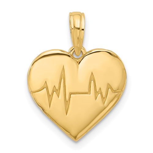 14k Yellow Gold Heartbeat Heart Pendant 1/2in