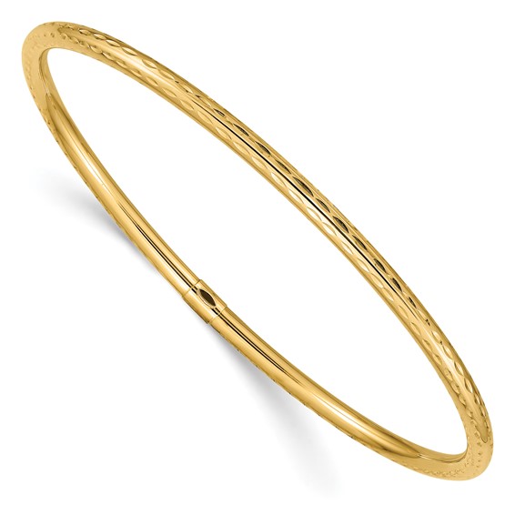 14kt Yellow Gold 3mm Diamond-cut Tube Bangle Bracelet DB477