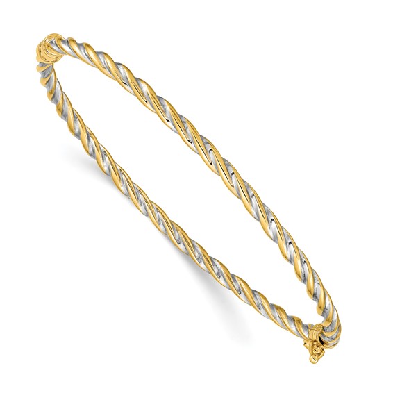 14k Two-tone Gold Twisted Bangle Bracelet With Polished Finish 7in