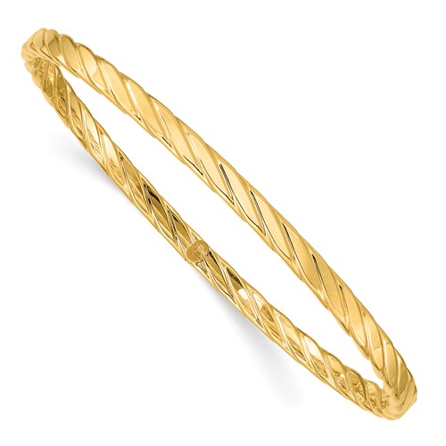 14k Yellow Gold Bangle Bracelet with Ribbed Texture 8.5in DB651