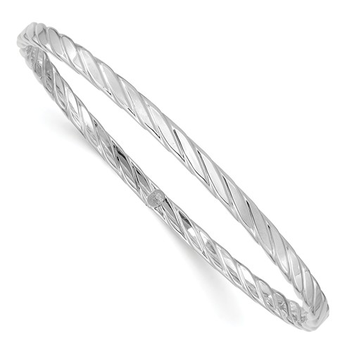 14k White Gold Bangle Bracelet with Ribbed Texture 8.5in