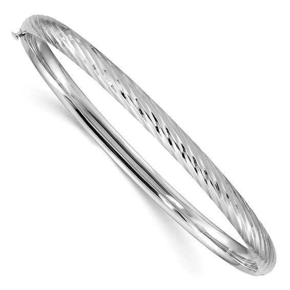 14k White Gold 7.5in Textured Hinged Bangle Bracelet 4.75mm Wide