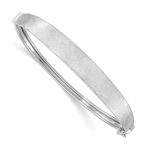 14k White Gold Textured Tapered Hinged Bangle Bracelet 7in