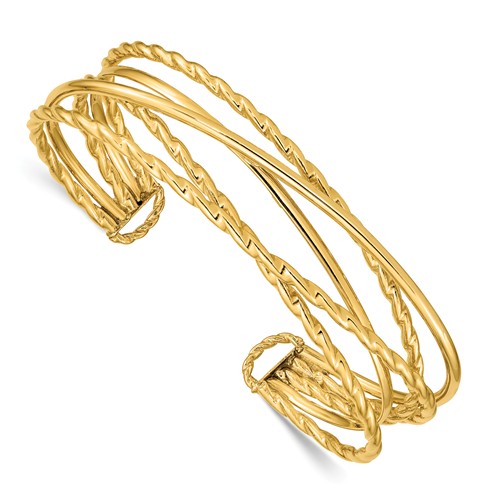 14k Yellow Gold Polished Multi Tube Cuff Bangle Bracelet