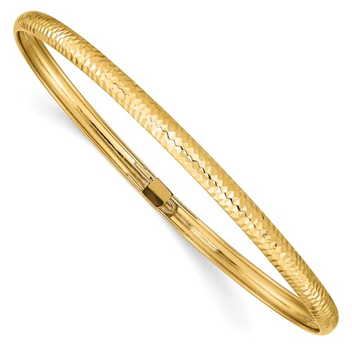 14k Yellow Gold Shiny Textured Flexible Bangle 7in