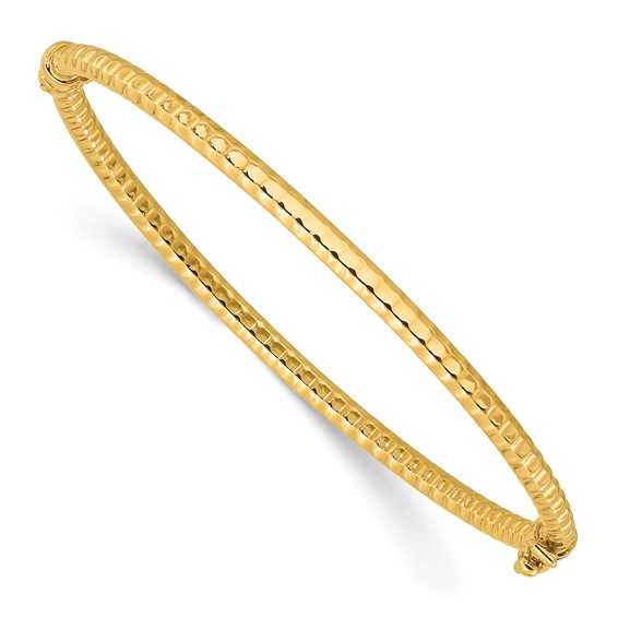 14k Yellow Gold 7in Textured Hinged Bangle Bracelet 3mm Thick