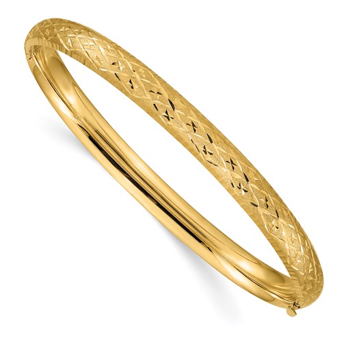 14k Yellow Gold Diamond-Cut Fancy Hinged Bangle Bracelet 7in DB95