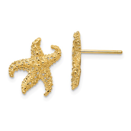 14k Yellow Gold Curled Textured Starfish Earrings