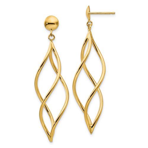 14k Yellow Gold Swirl Fancy Dangle Post Earrings