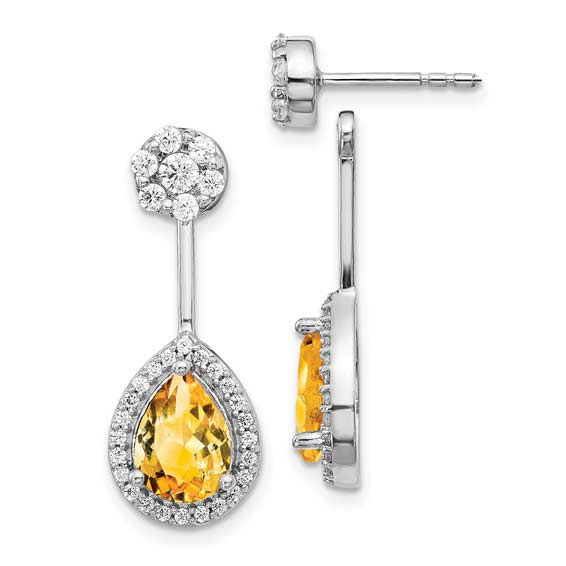 14k White Gold 3.6 ct Pear Citrine and Diamond Earrings