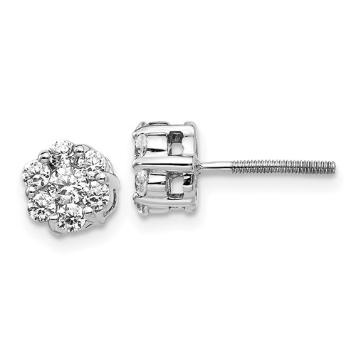 14k White Gold 5/8 ct tw Diamond Cluster Screwback Earrings