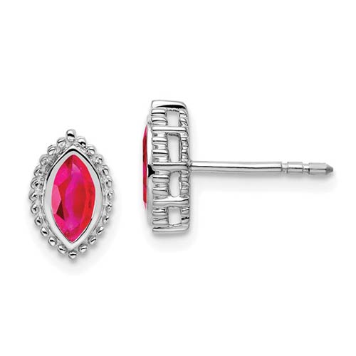 14k White Gold 1/2 ct tw Marquise-cut Ruby Earrings with Bead Border ...